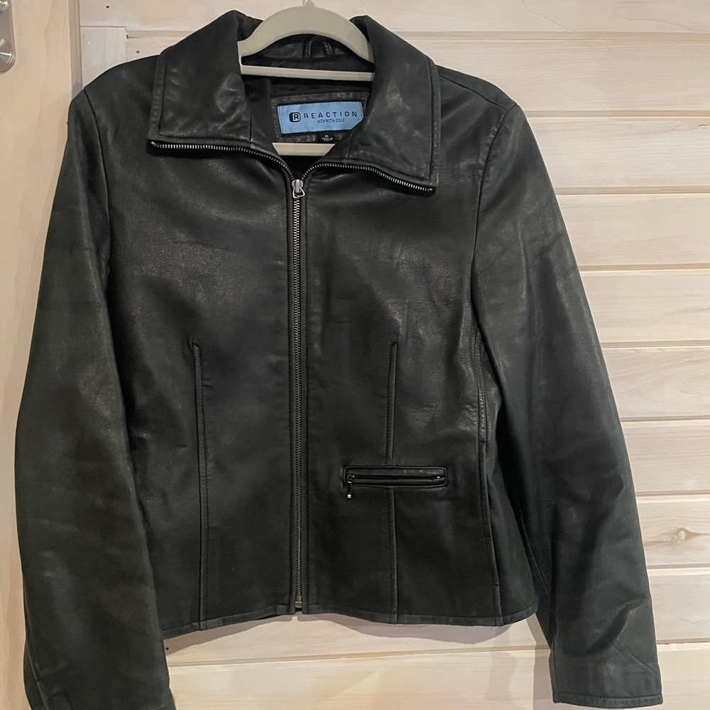 Women’s genuine black leather jacket Kenneth Cole